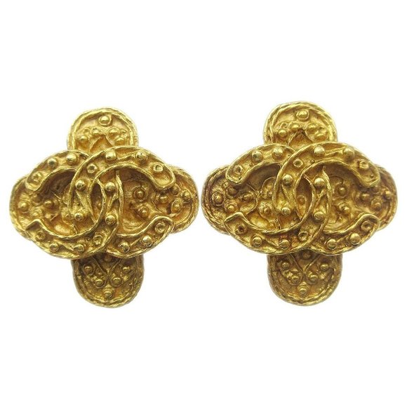 Chanel Cross Earrings Clip-On Gold-plated Accessories 94A Authentic 78665 - Picture 1 of 4